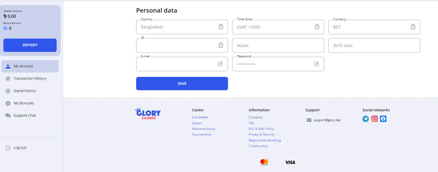 Glory Casino secure login page for returning users