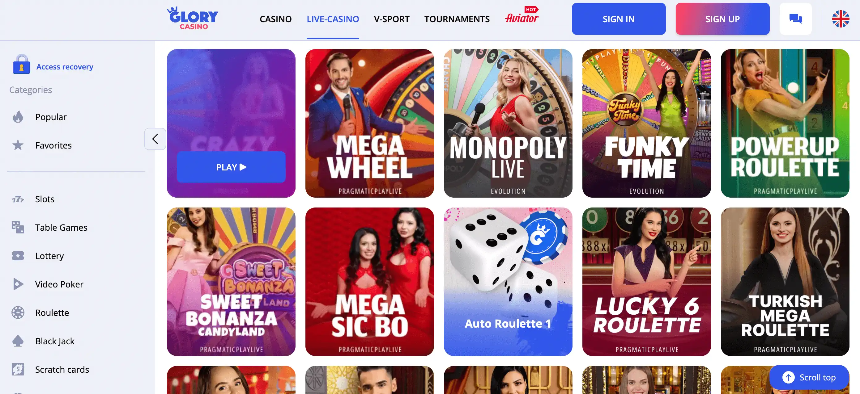 ক্যাসিনো গ্লোরি বিডি লাইভ গেমস অনলাইন